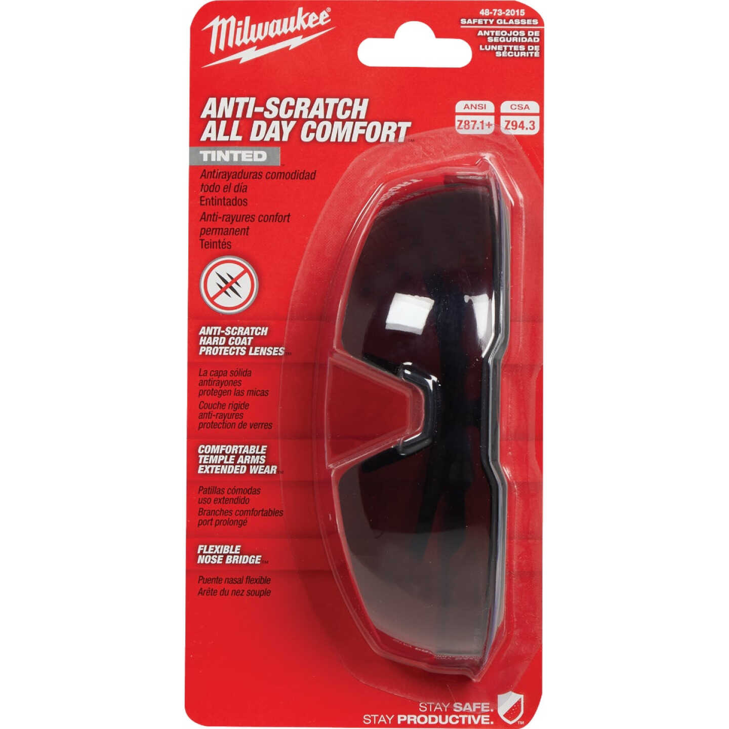 Milwaukee Red & Black Frame Safety Glasses with Tinted Anti-Scratch Lenses Image 2