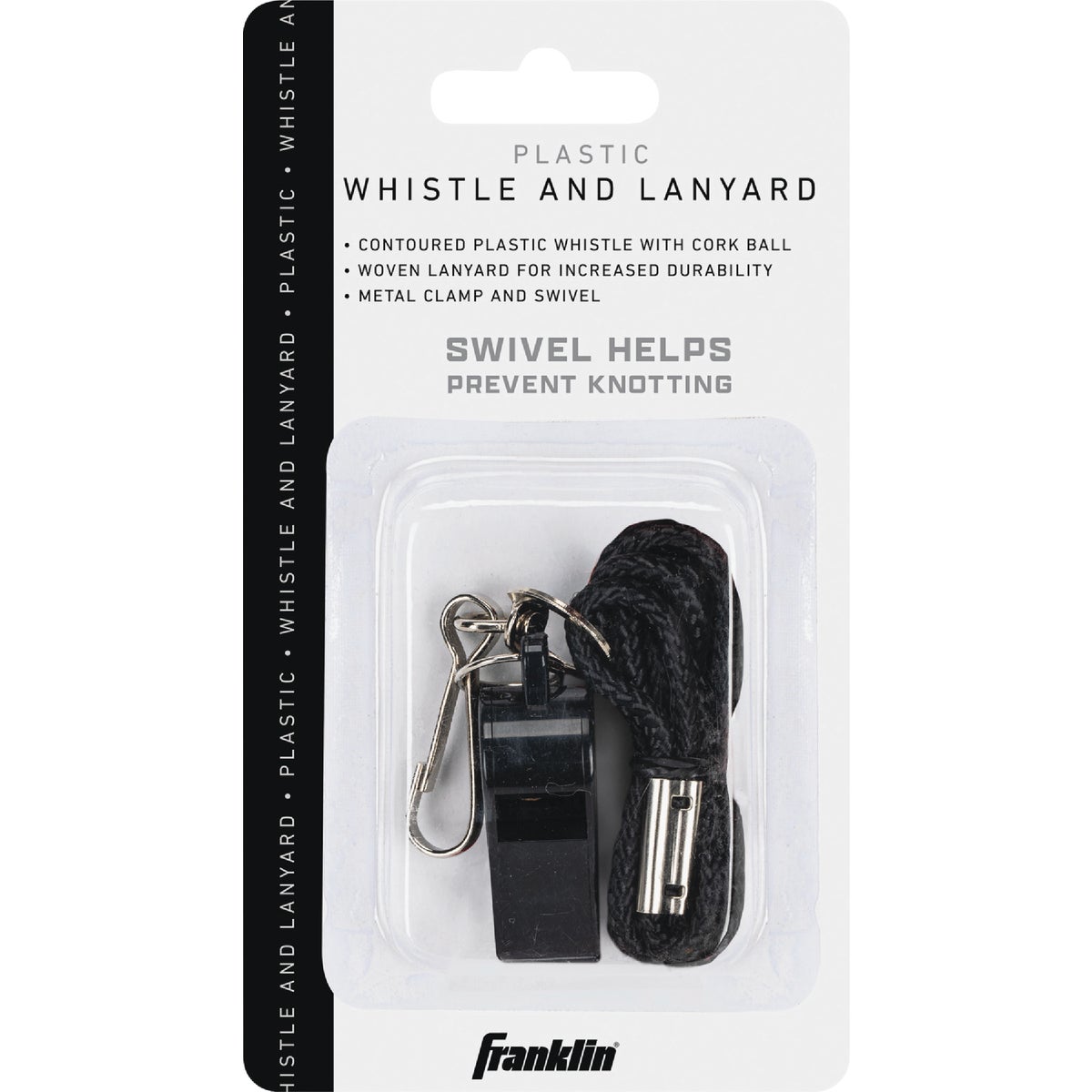 Franklin Black Plastic Whistle with Lanyard Image 1