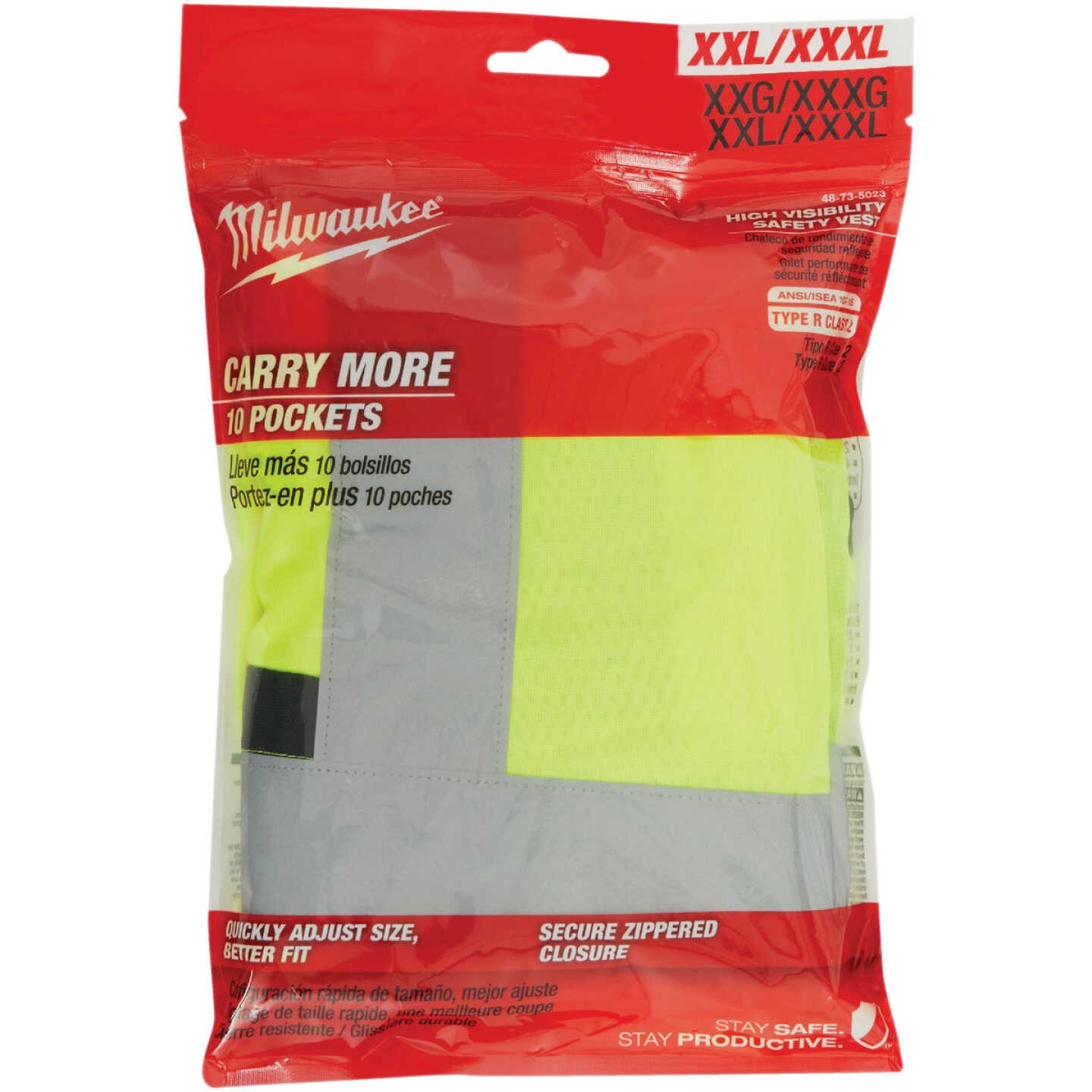 Milwaukee ANSI Class 2 Hi Vis Yellow Safety Vest, 2XL/3XL Image 2