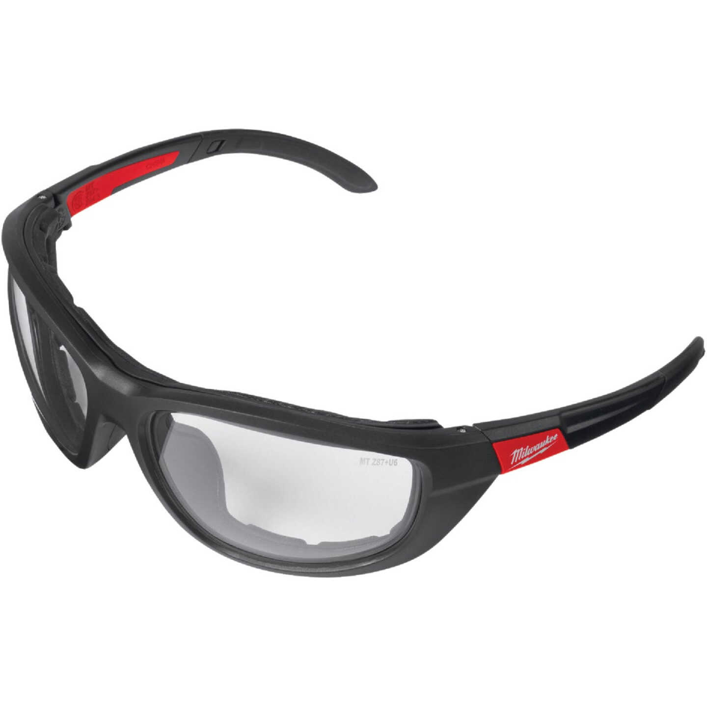 Milwaukee Red & Black Frame Gasketed High Performance Safety Glasses with Clear Lenses Image 1