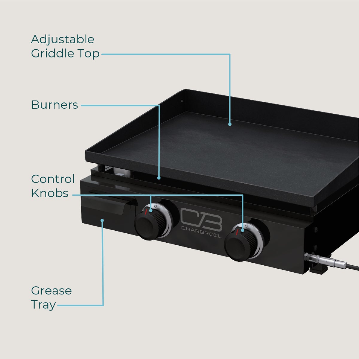 Char-Broil 22 In. Performance Series Portable Tabletop 2 Burner Propane Gas Griddle, Black Image 2