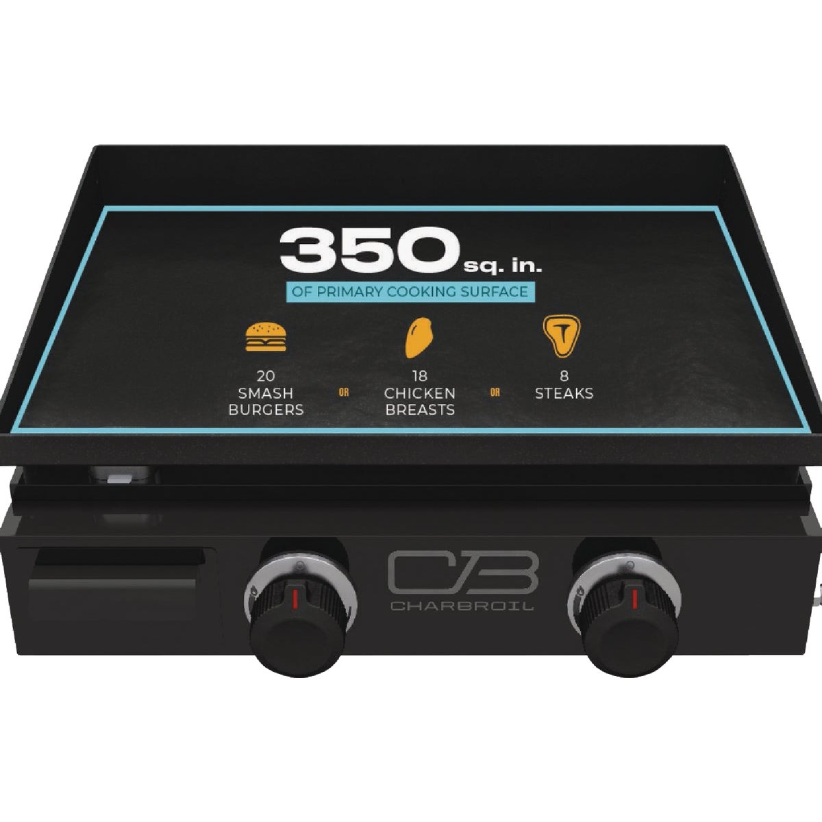 Char-Broil 22 In. Performance Series Portable Tabletop 2 Burner Propane Gas Griddle, Black Image 6