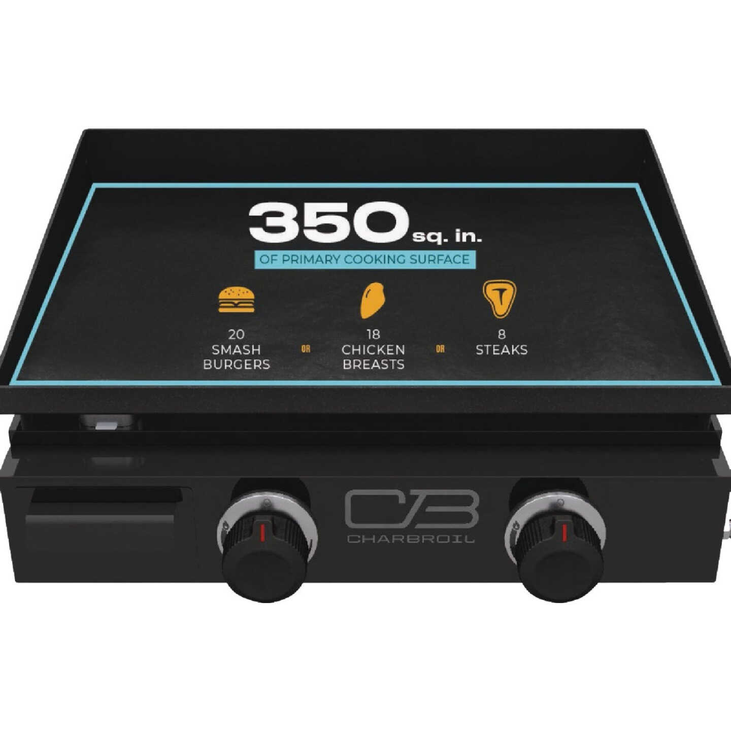 Char-Broil 22 In. Performance Series Portable Tabletop 2 Burner Propane Gas Griddle, Black Image 6