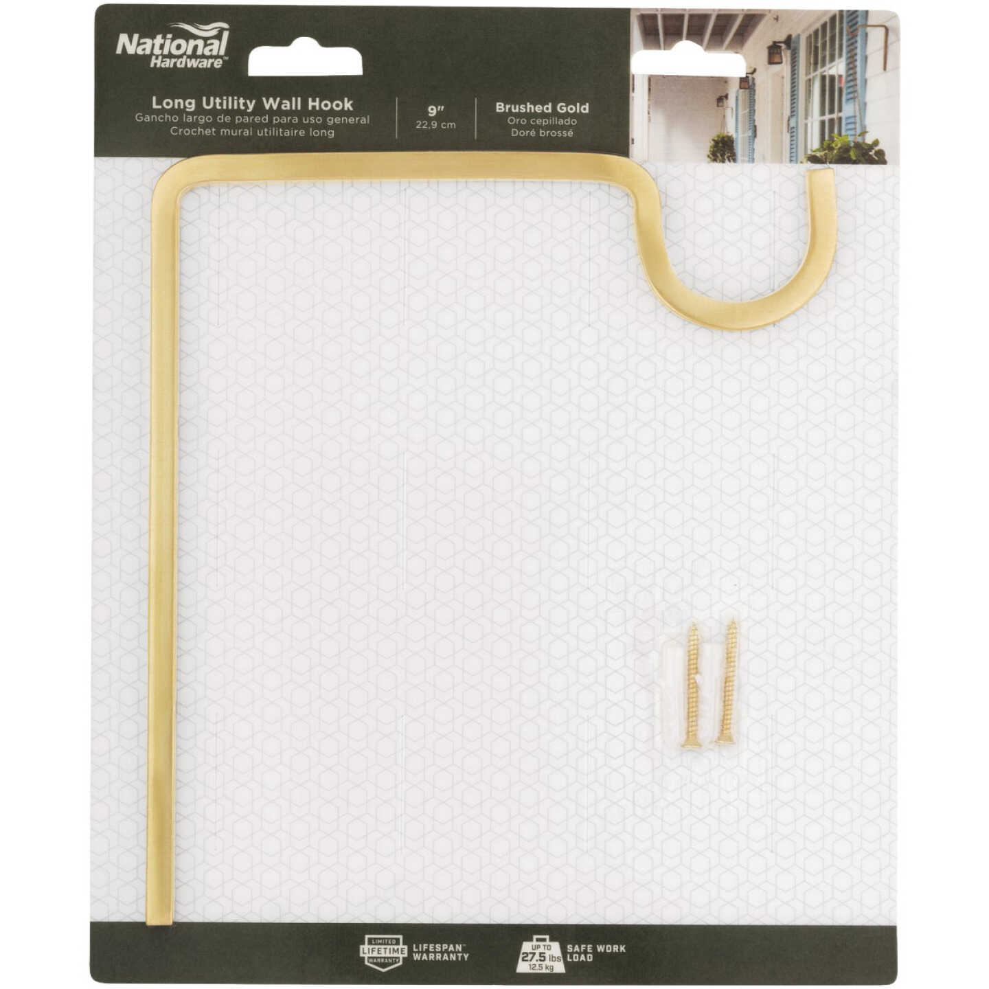 National Hardware 9 In. Brushed Gold Steel Extended Wall Hook Plant Hanger Image 3