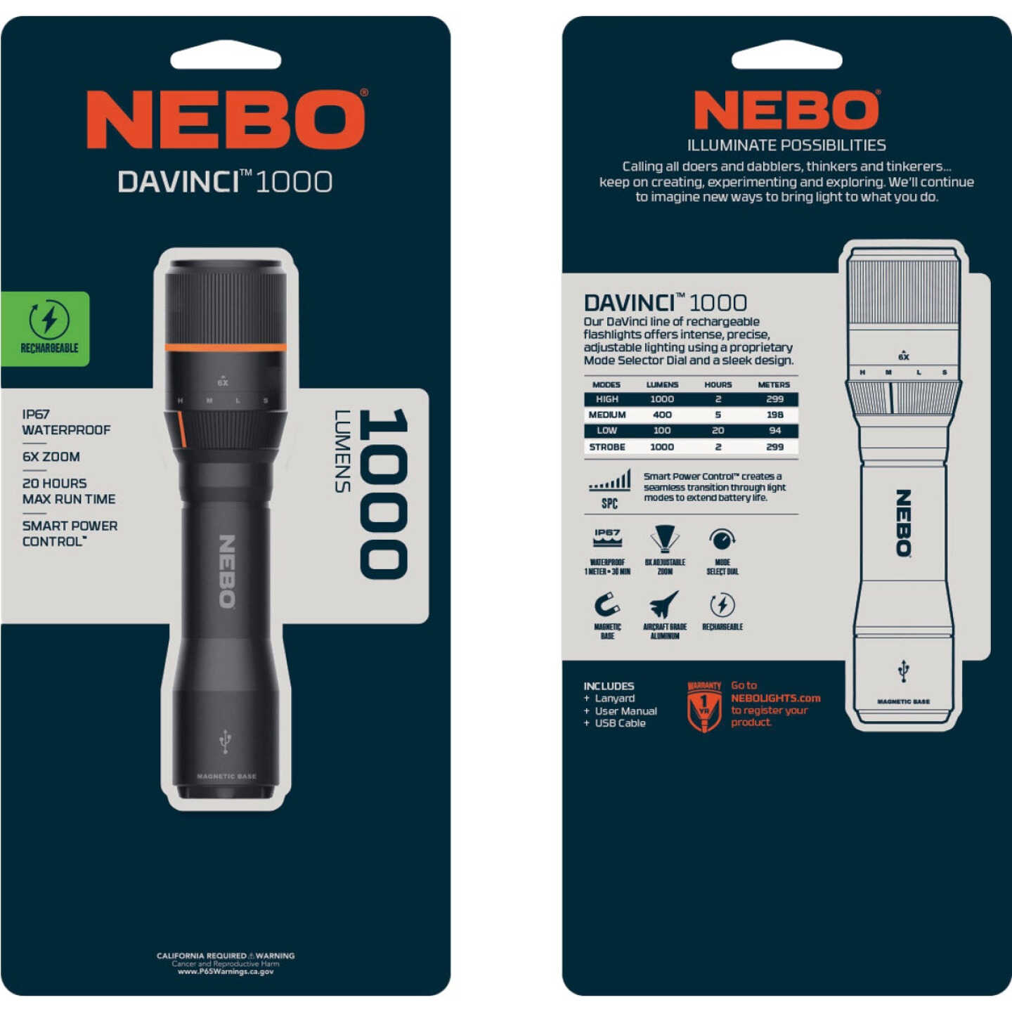 Nebo DaVinci LED Anodized Aluminum 1000 Lm. Rechargeable Flashlight Image 4
