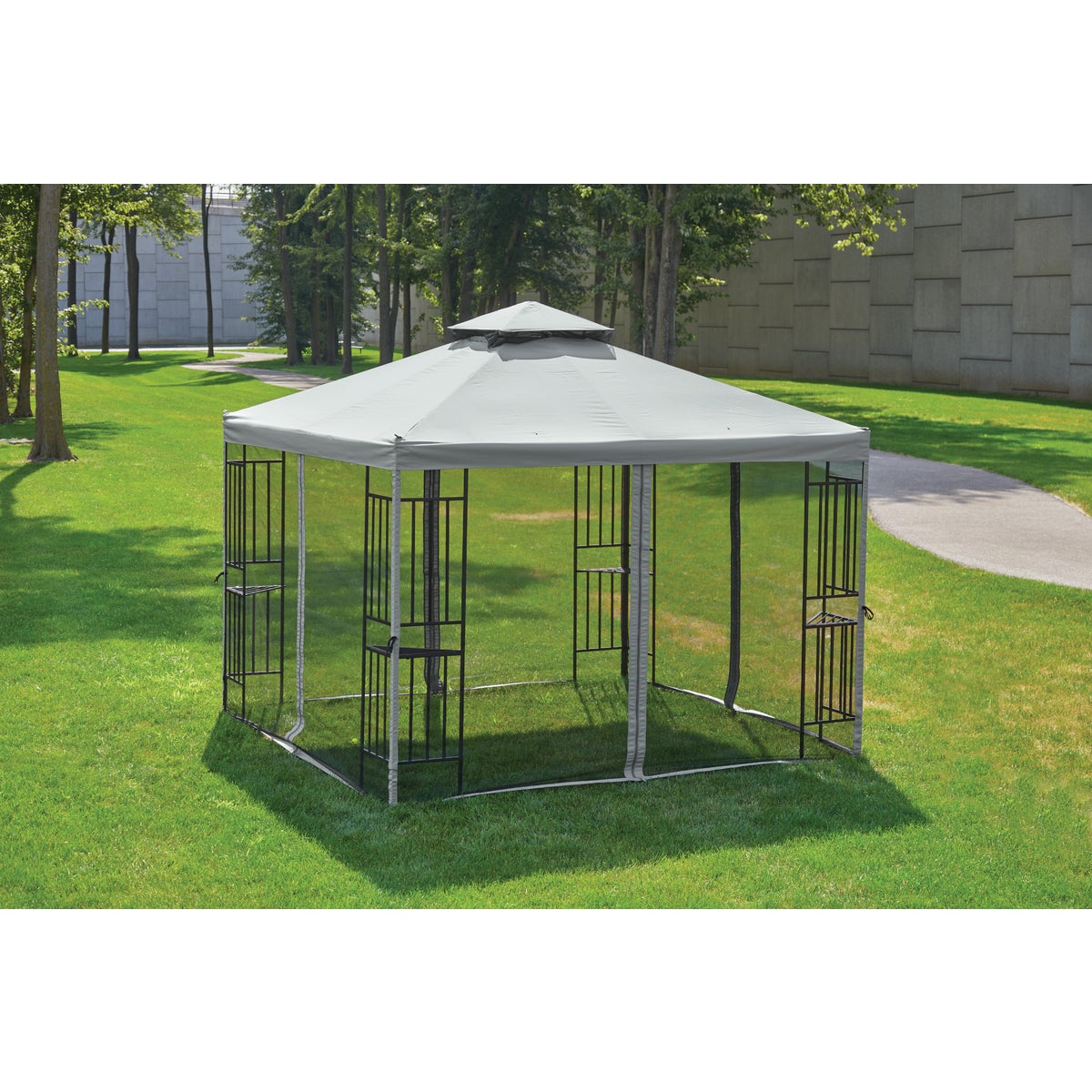 Outdoor Expressions 13 Ft. x 13 Ft. Gray & Matte Black Steel Gazebo Image 2