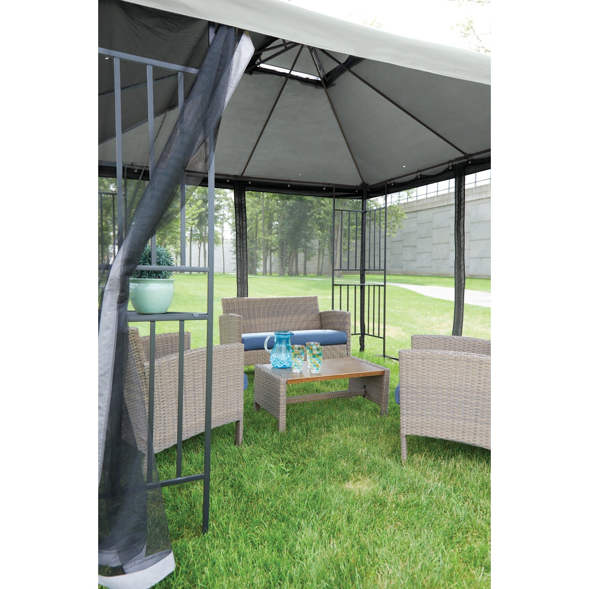 Outdoor Expressions 13 Ft. x 13 Ft. Gray & Matte Black Steel Gazebo Image 8