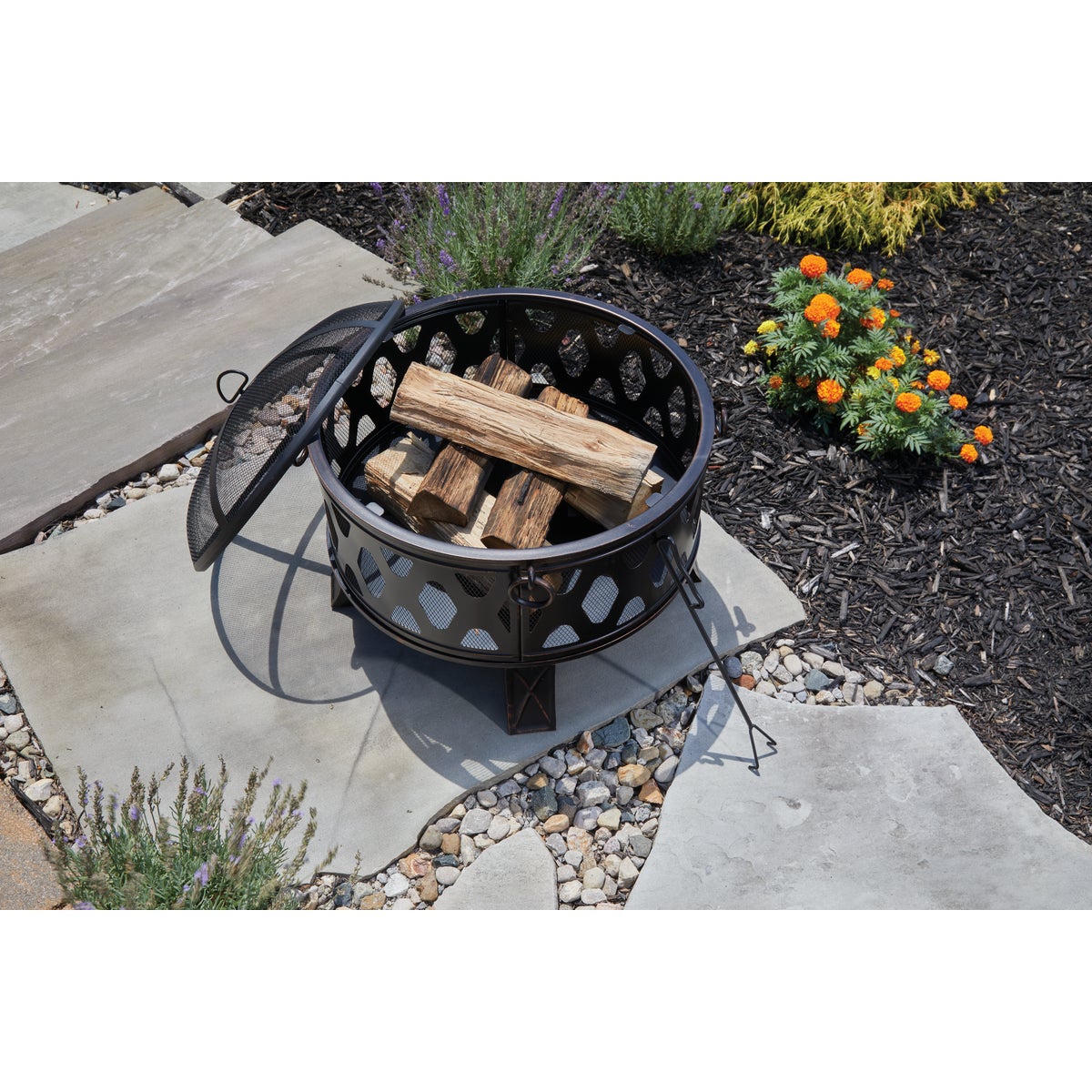 Outdoor Expressions 26 In. Antique Bronze Deep Bowl Steel Firepit Image 3