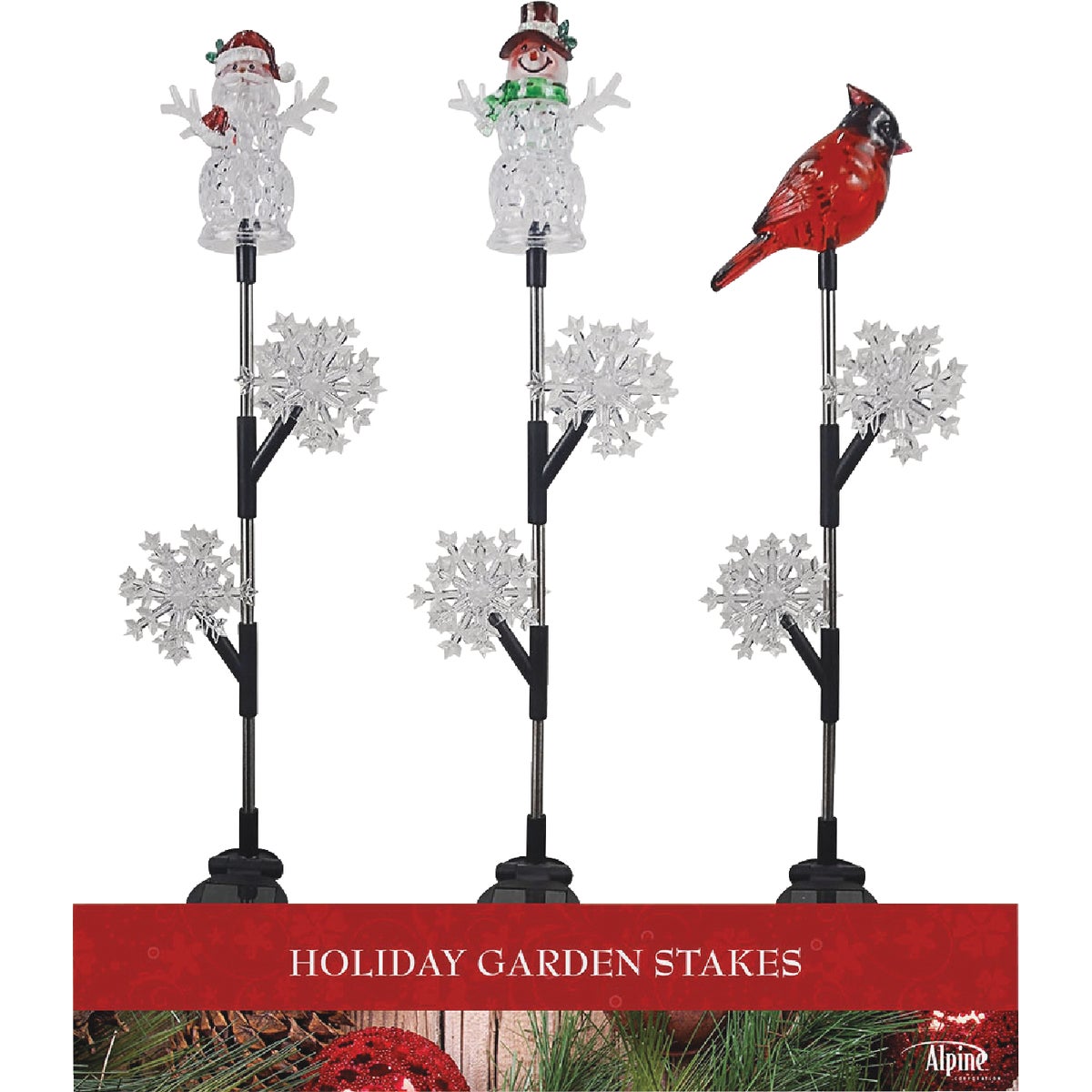 Alpine Solar Snowman, Santa & Cardinal Garden Stake