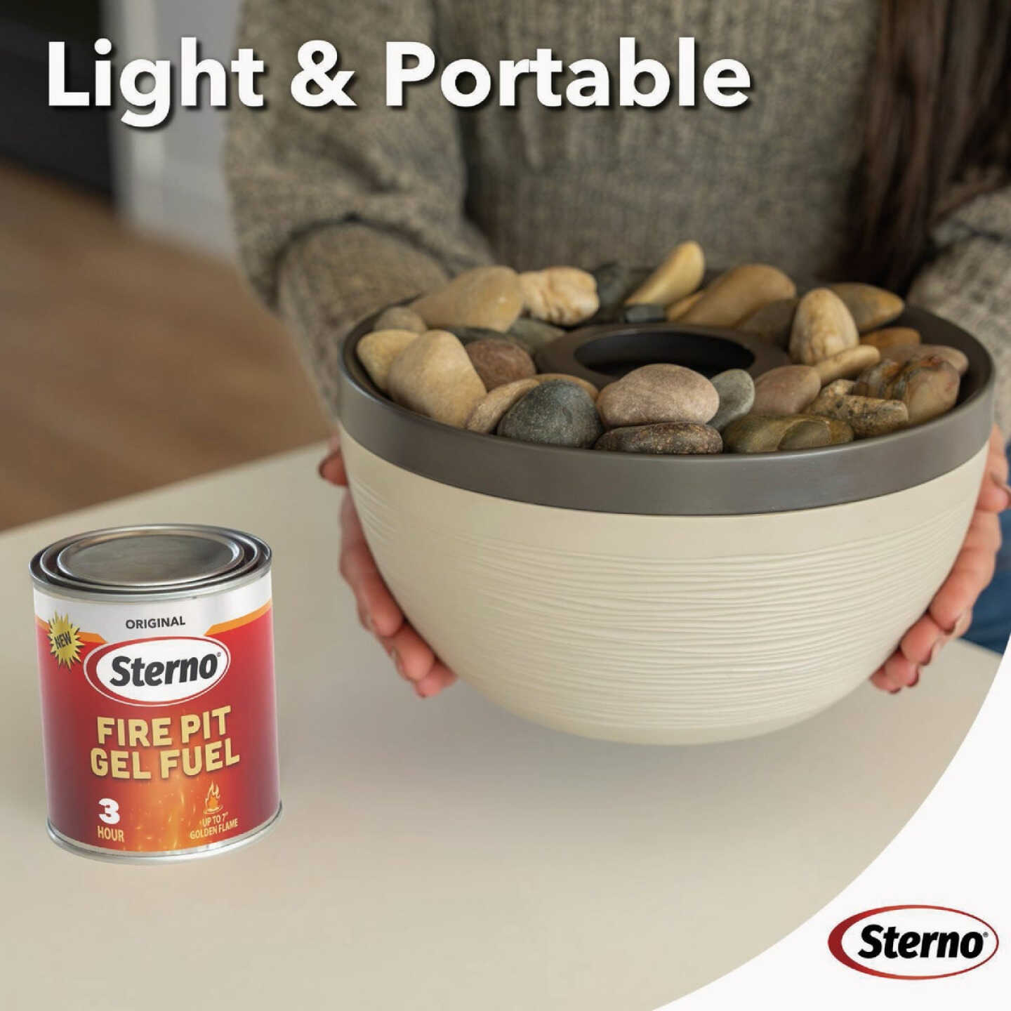 Sterno Medium Cocoa & Sand with Dark Brown Lid Tabletop Fire Pit Image 2