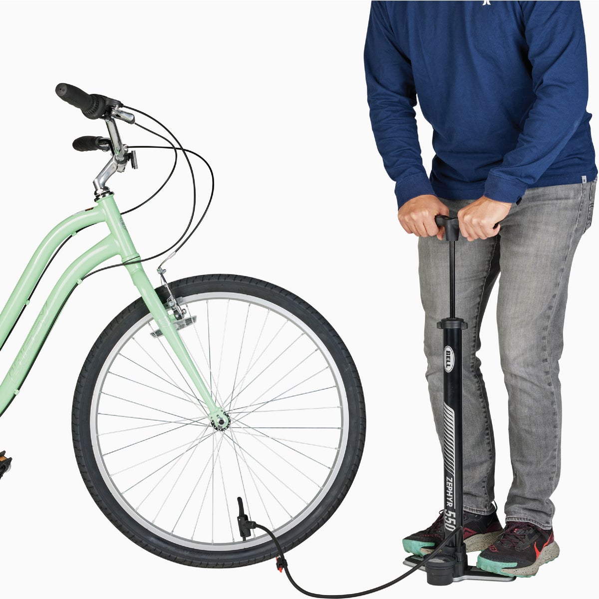 Bell Sports Zephyr 550 Schrader/Presta  Valve 100 PSI Bicycle Floor Pump with Gauge Image 2