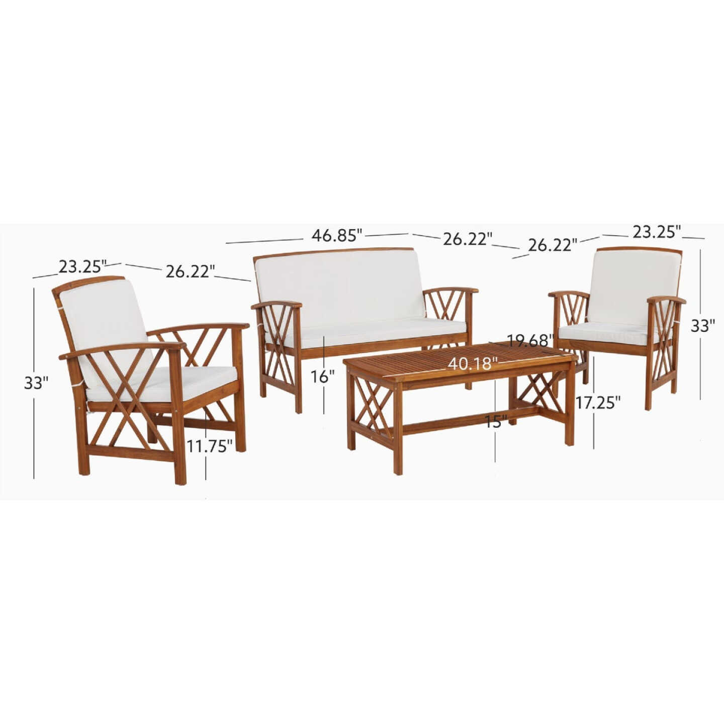 Linon Topsail Brown Wood Patio Chat Set (4-Piece) Image 2