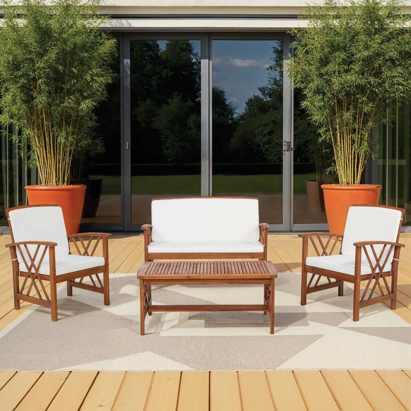 Linon Topsail Brown Wood Patio Chat Set (4-Piece) Image 3