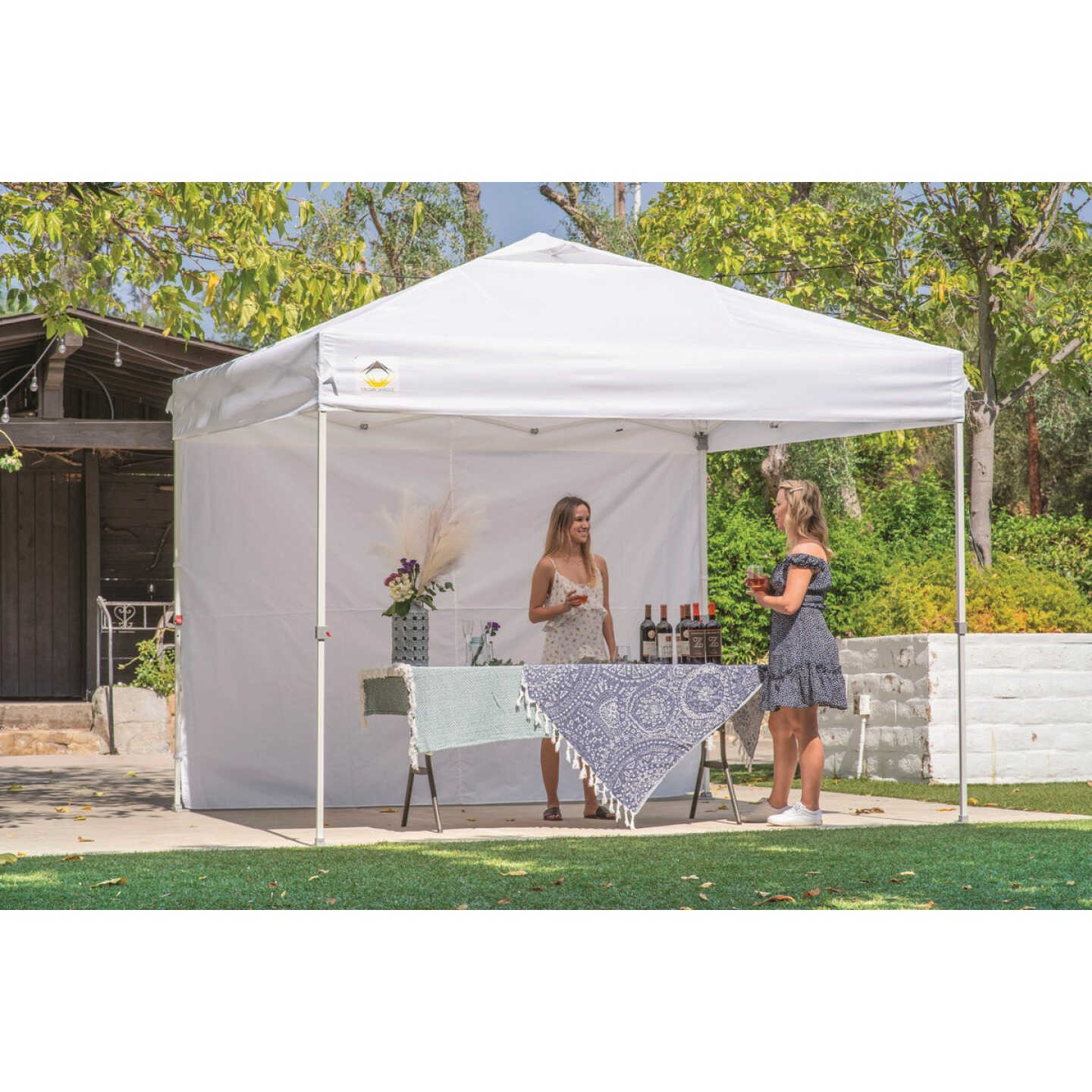 Crown Shade 10 Ft. x 10 Ft. White Steel Frame White Commercial Canopy with 1 Side Wall Image 1