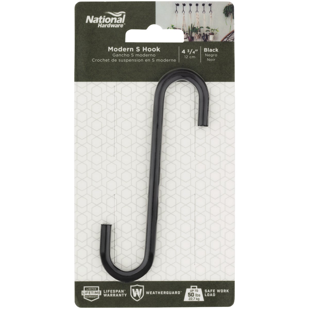 National Hardware 4 In. Black Steel Modern Small S-Hook Plant Hanger Image 3