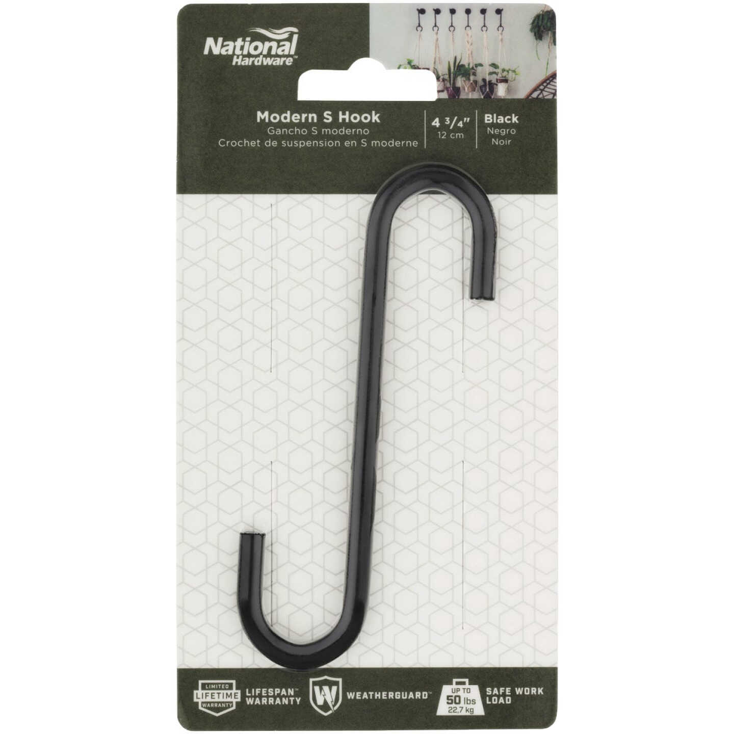 National Hardware 4 In. Black Steel Modern Small S-Hook Plant Hanger Image 3