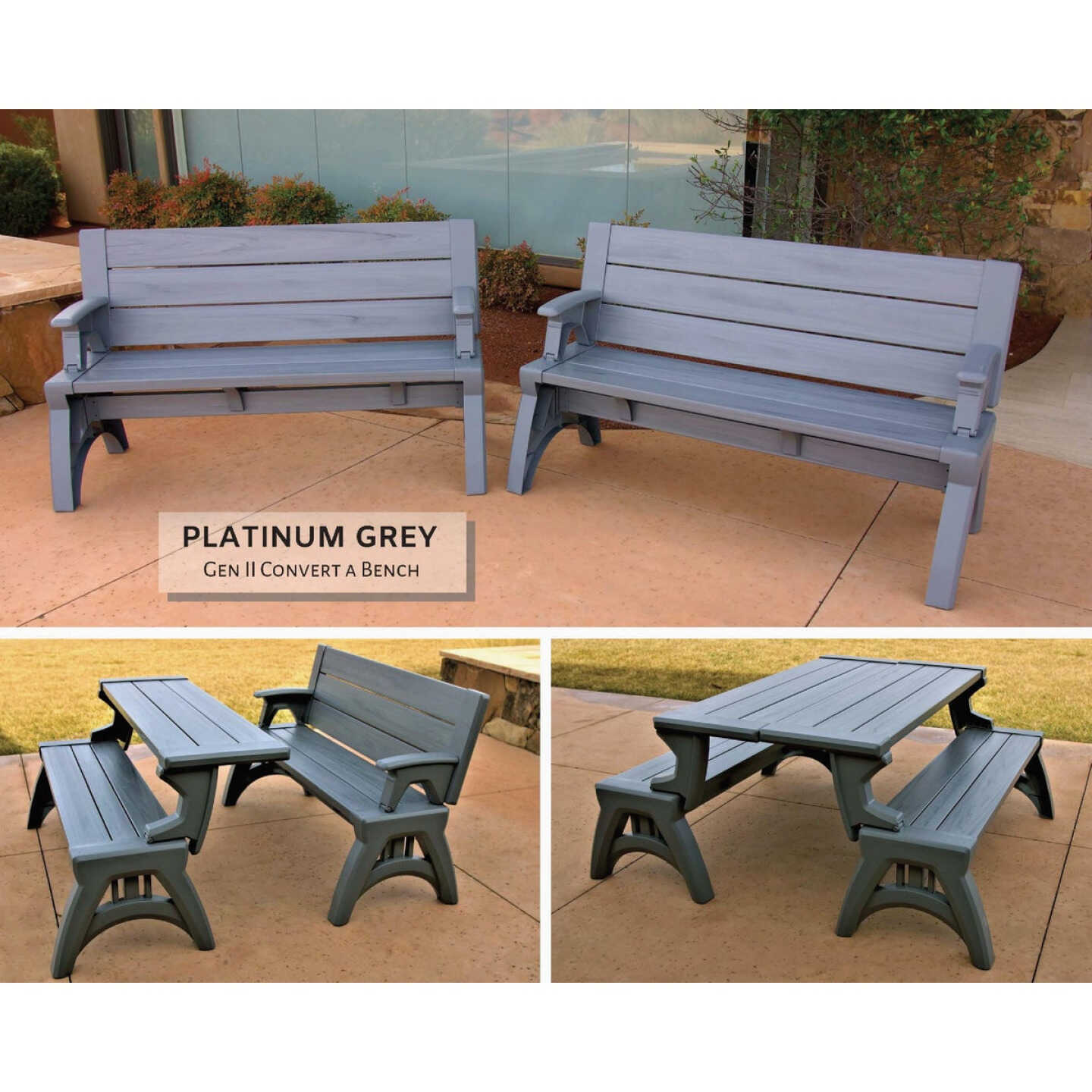 Convert A Bench 58 In. L Gen 2 XL Platinum Gray Foldable Bench Image 5