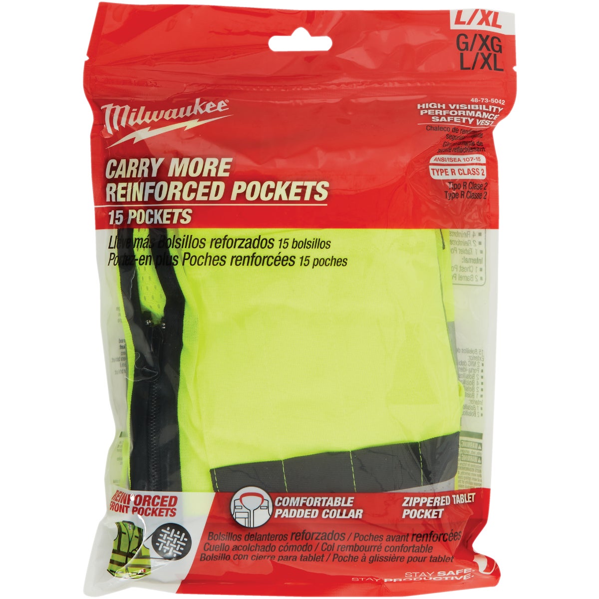 Milwaukee ANSI Class 2 Hi Vis Yellow Performance Safety Vest, Large/XL Image 2