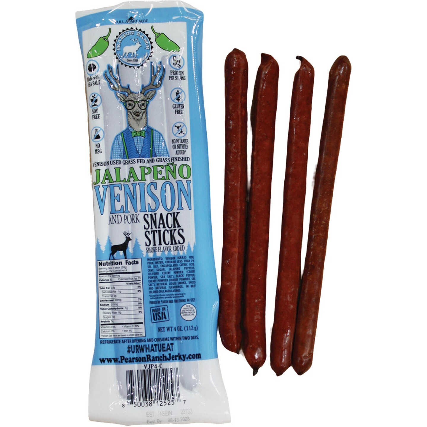 Pearson Ranch Jerky 4 Oz. Venison Jalapeno Multi-Pack Snack Stick Jerky Image 1