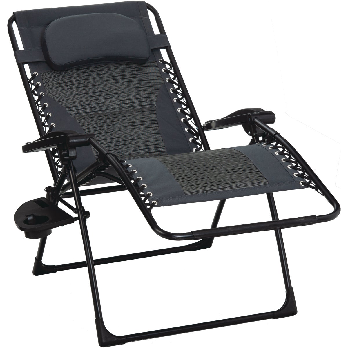 Outdoor Expressions Zero Gravity Deluxe Relaxer Gray Padded Chair with Cup Holder Image 8