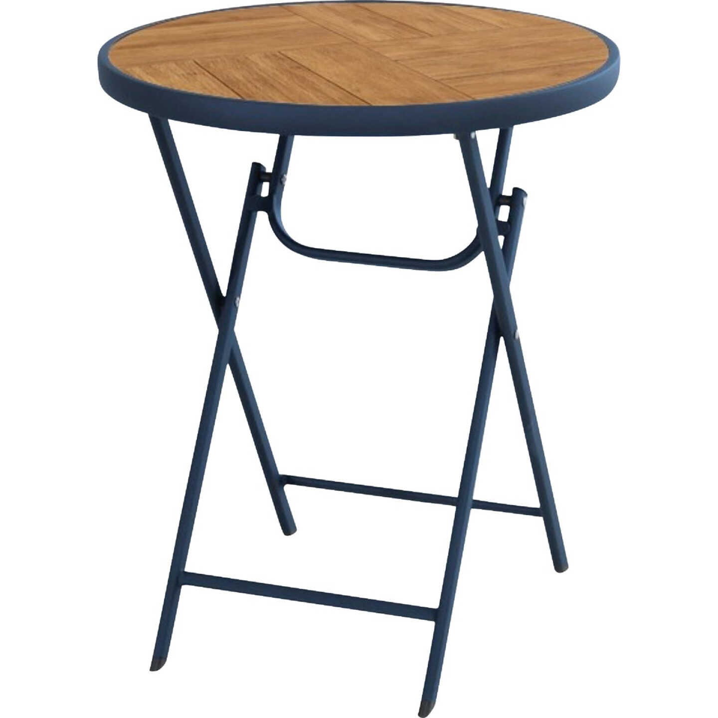 Sunjoy 24 In. Round Heavy-Duty Woodgrain Finish Steel Folding Table Image 1