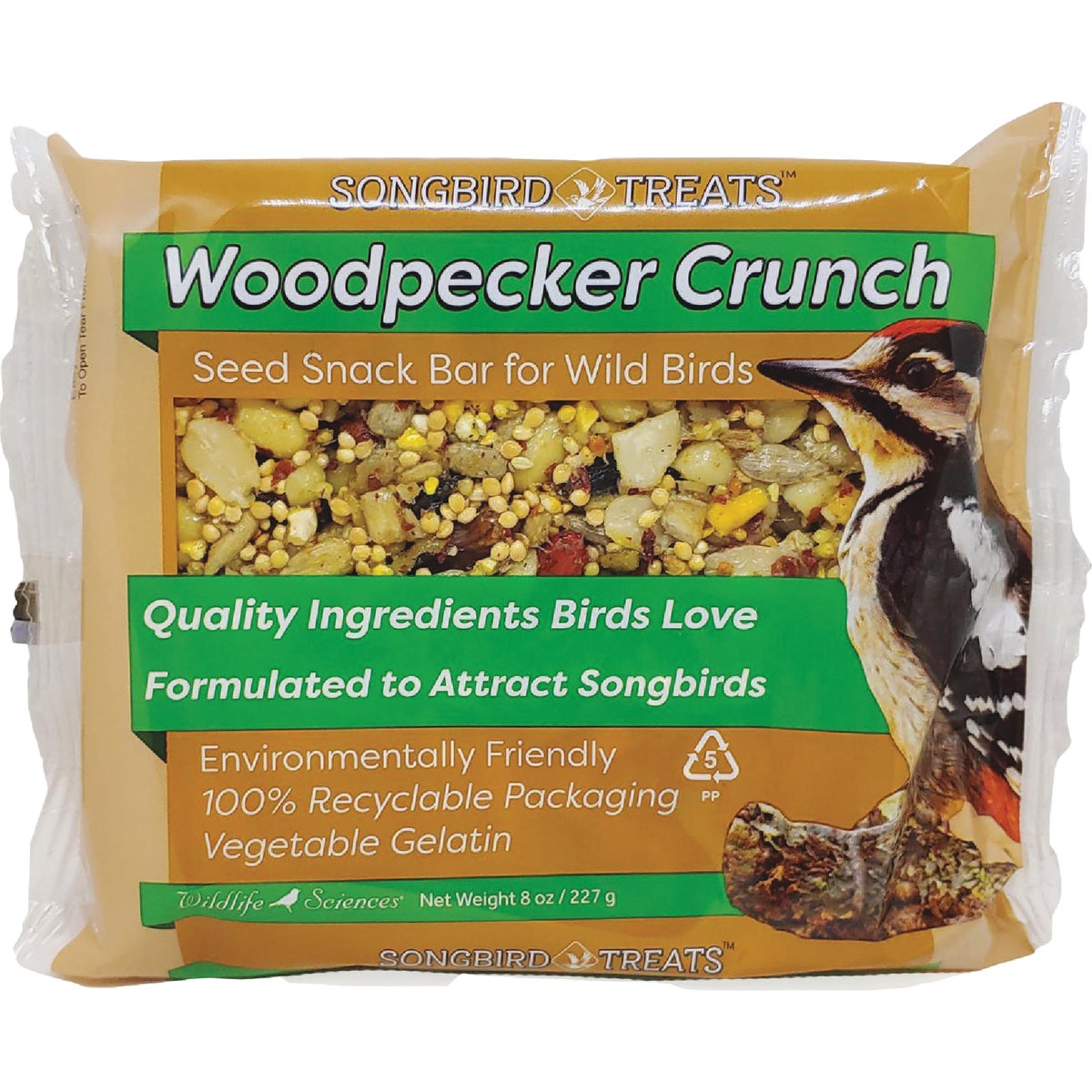 Wildlife Sciences Songbird Treats 8 oz. Woodpecker Crunch Seed Snack Bar Image 1