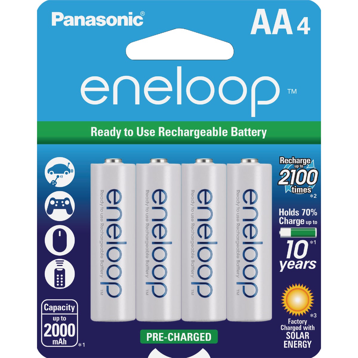 Panasonic Eneloop AA Ni-MH Pre-Charged Rechargeable Solar Batteries (4-Pack)