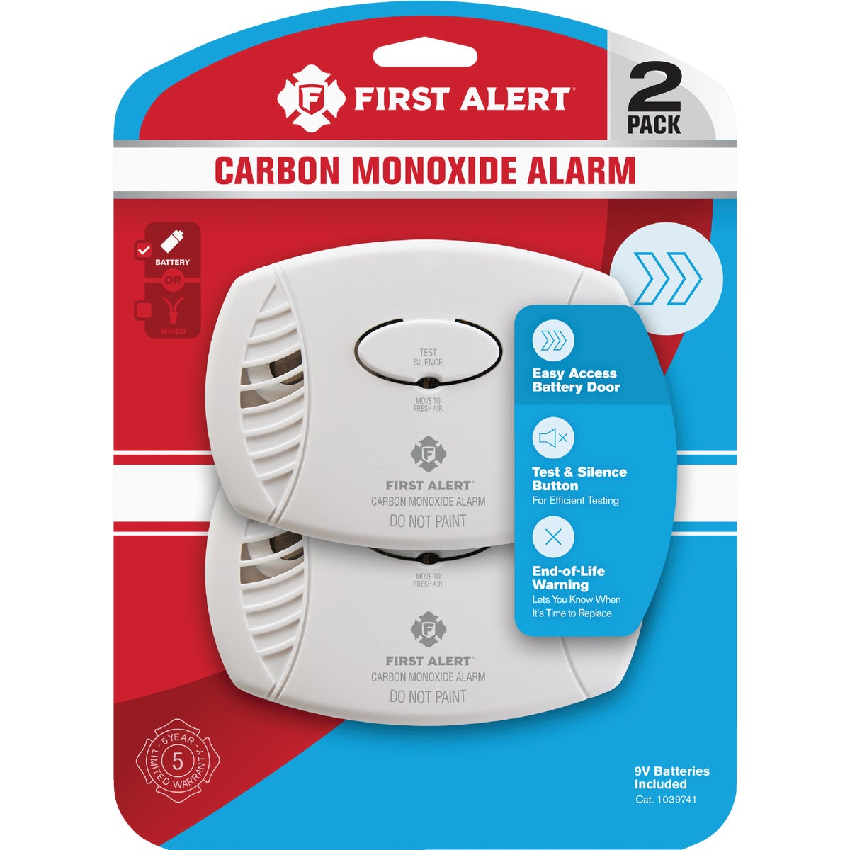 First Alert CO400 Battery Operated 9V Electrochemical Carbon Monoxide Alarm (2-Pack)