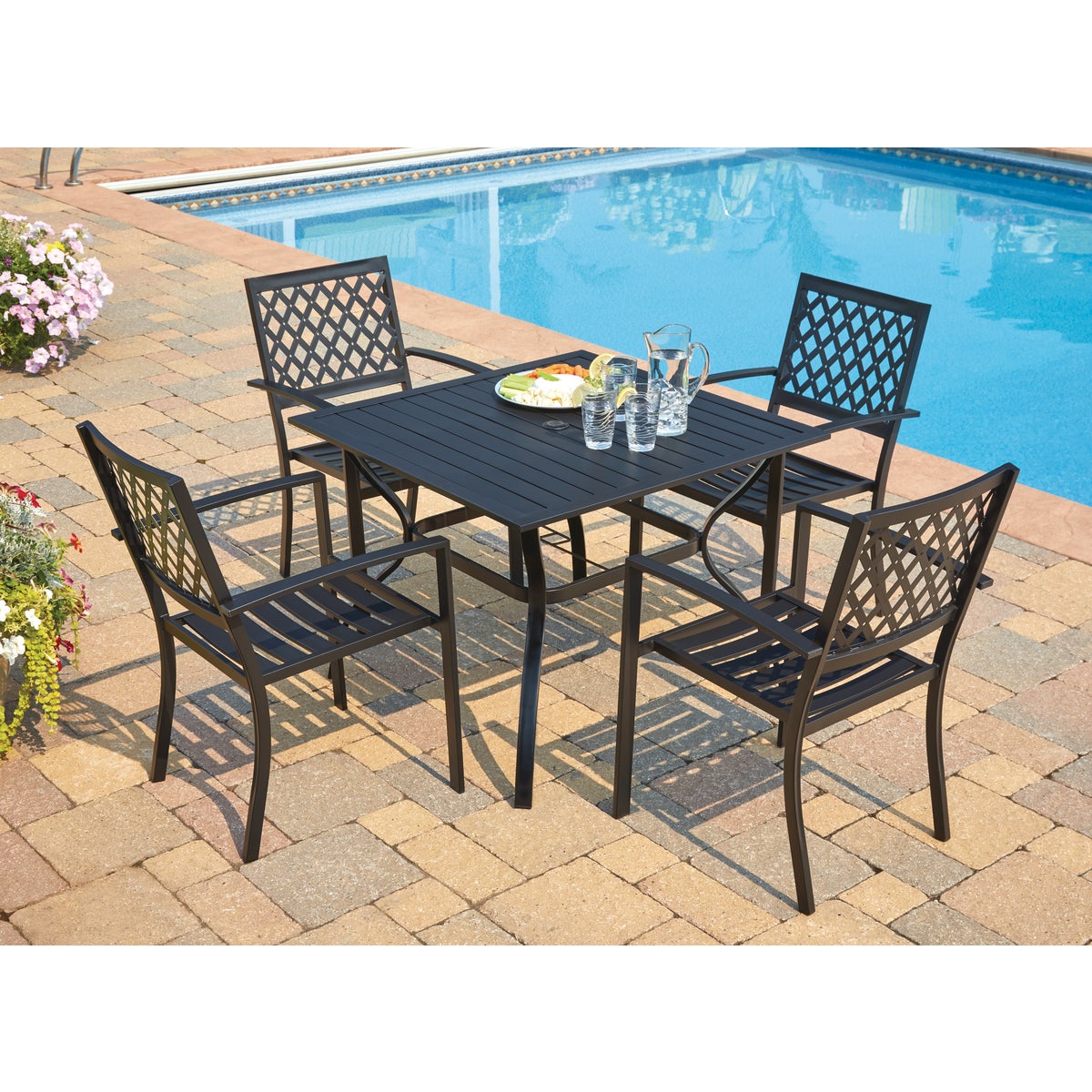 Outdoor Expressions 5-Piece Black Slat Dining Set Image 2