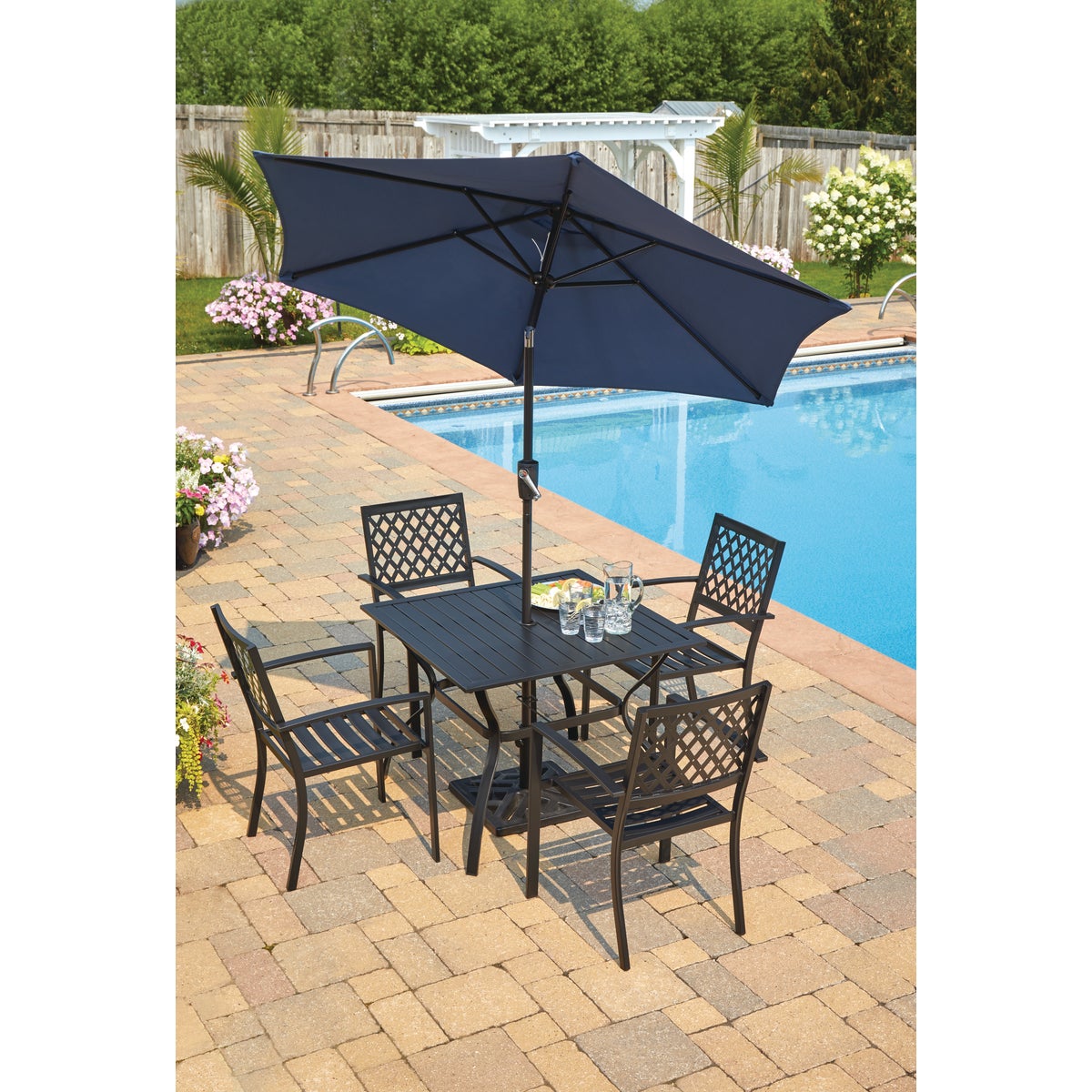 Outdoor Expressions 5-Piece Black Slat Dining Set Image 3