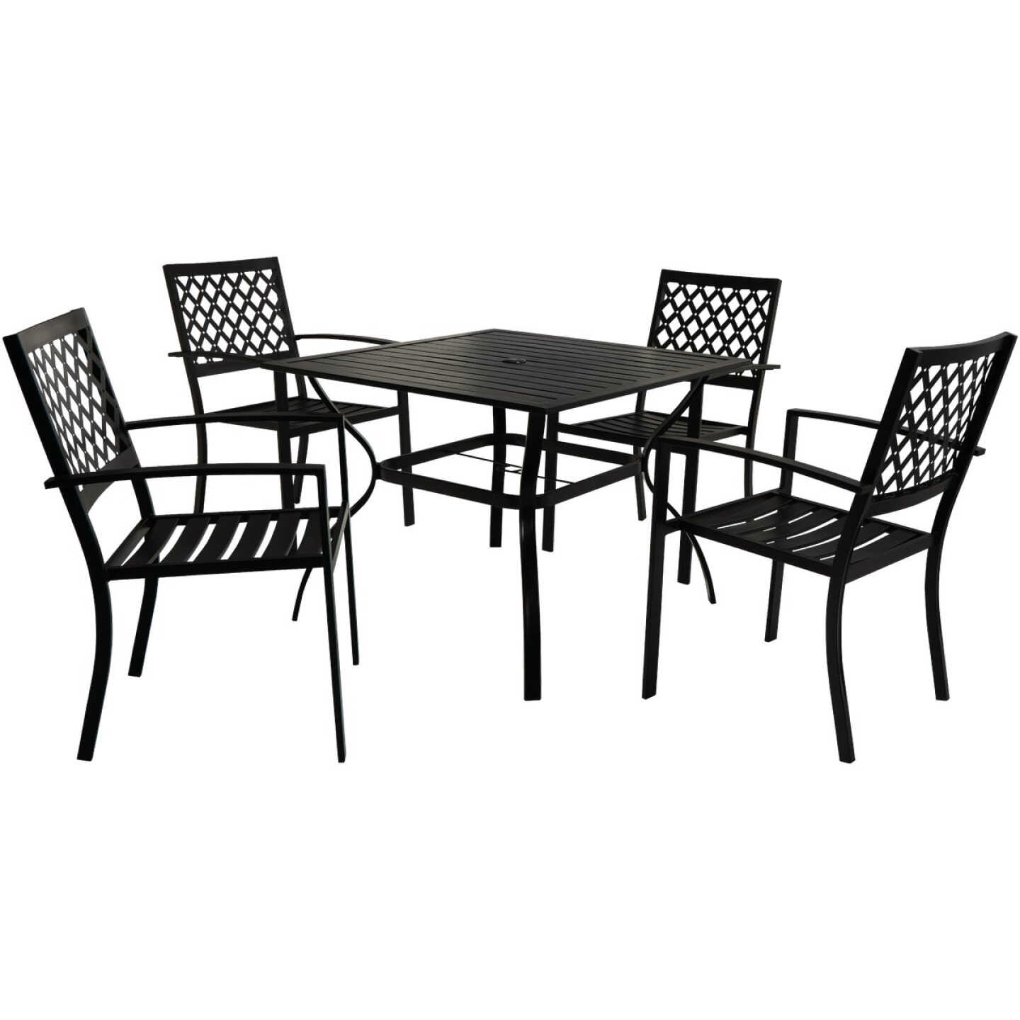 Outdoor Expressions 5-Piece Black Slat Dining Set Image 9