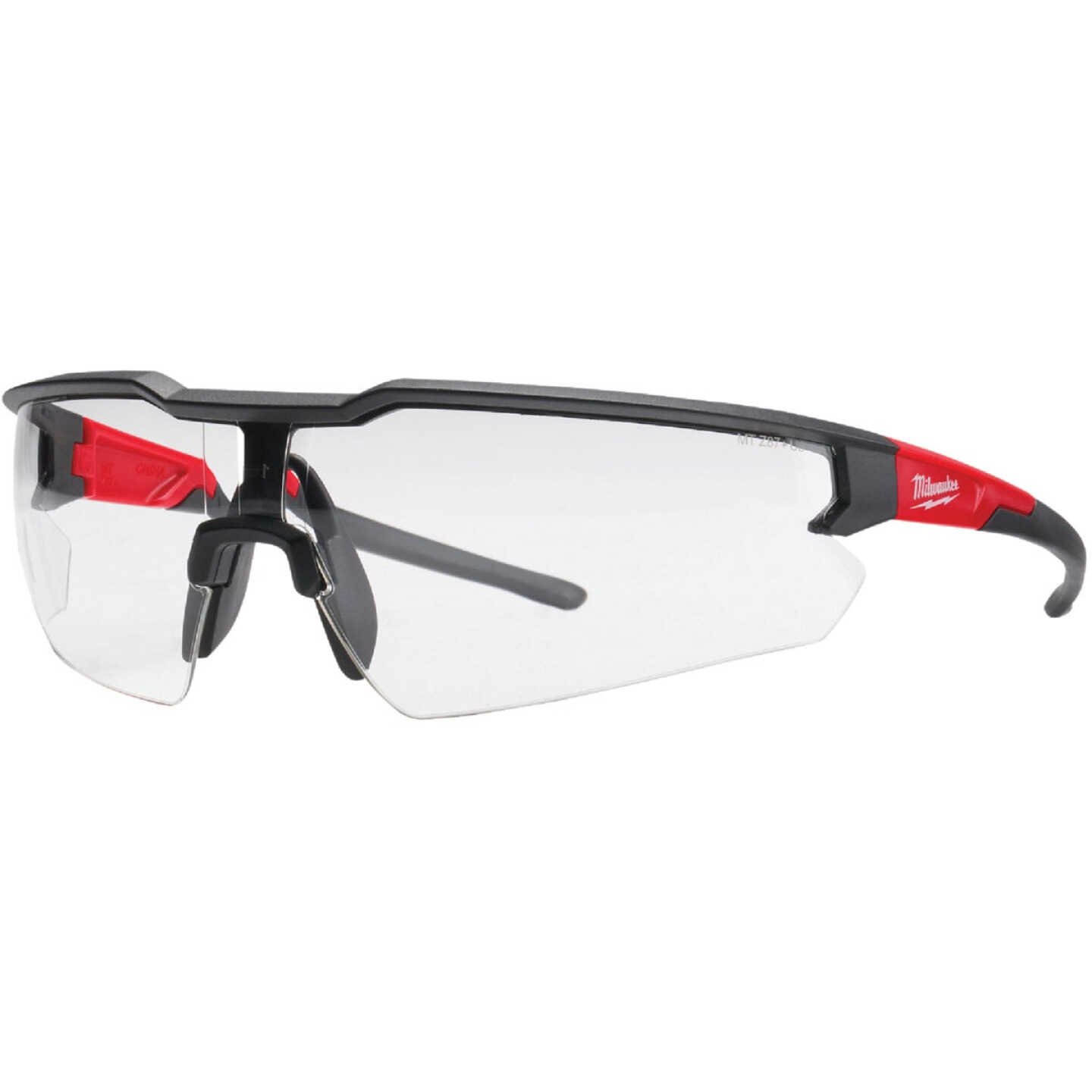 Milwaukee Red & Black Frame Safety Glasses with Clear Anti-Scratch Lenses Image 1