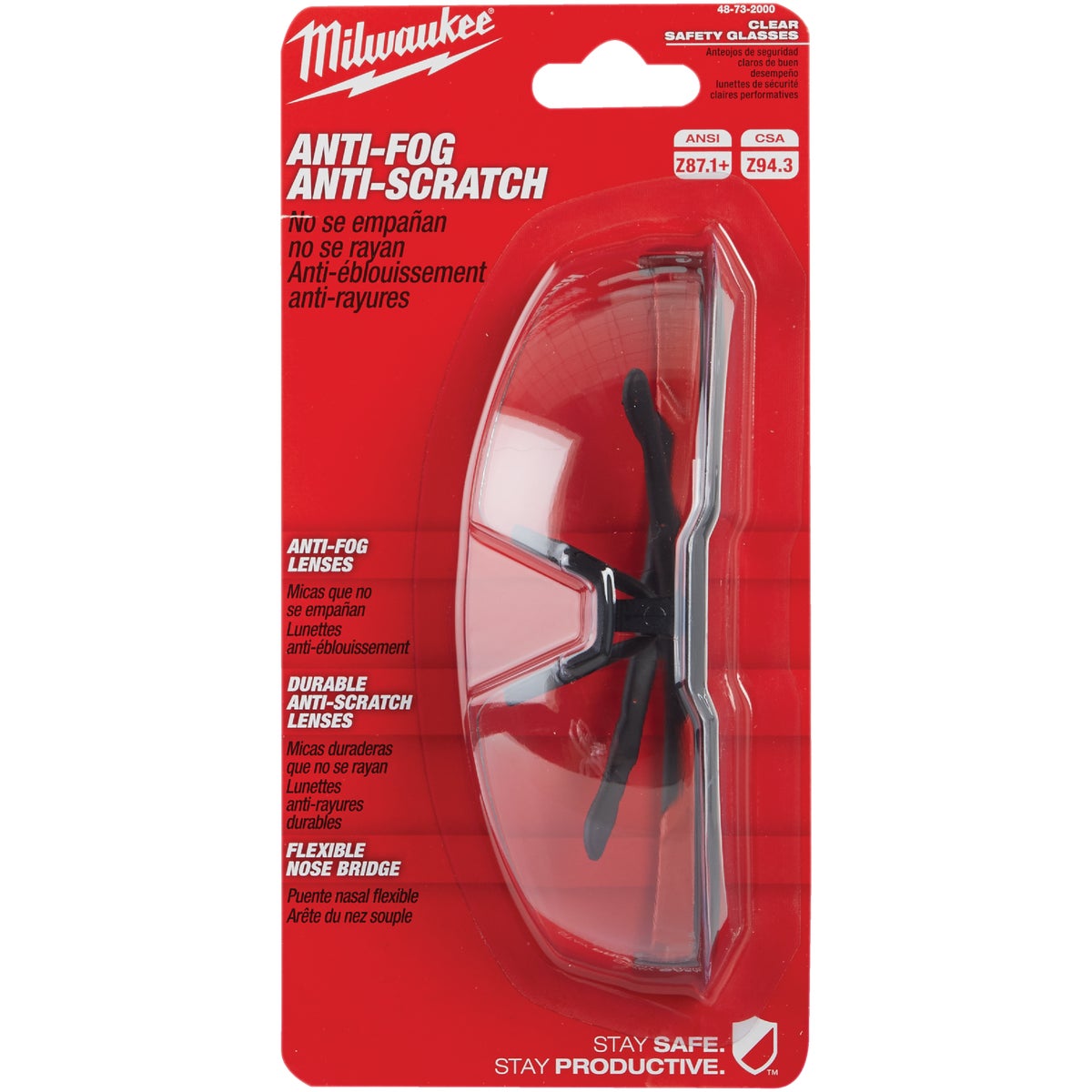 Milwaukee Red & Black Frame Safety Glasses with Clear Anti-Scratch Lenses Image 2