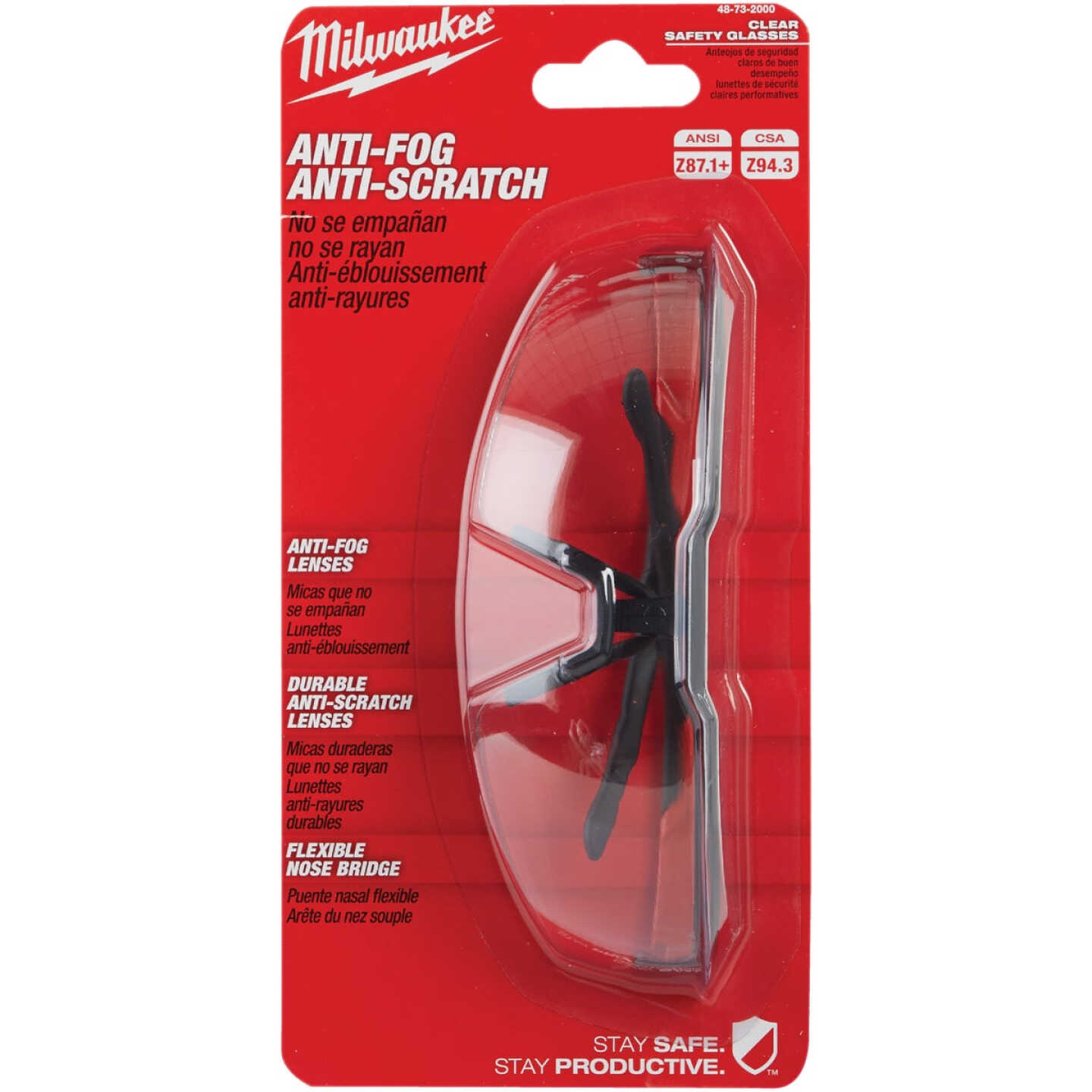 Milwaukee Red & Black Frame Safety Glasses with Clear Anti-Scratch Lenses Image 2