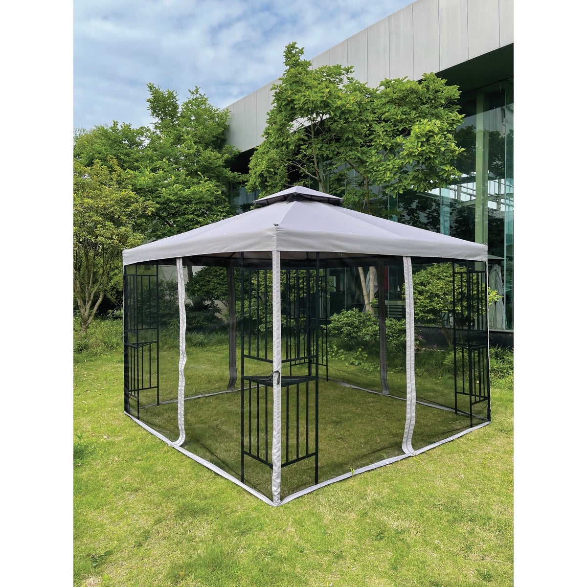 Outdoor Expressions 10 Ft. x 10 Ft. Gray & Matte Black Steel Gazebo