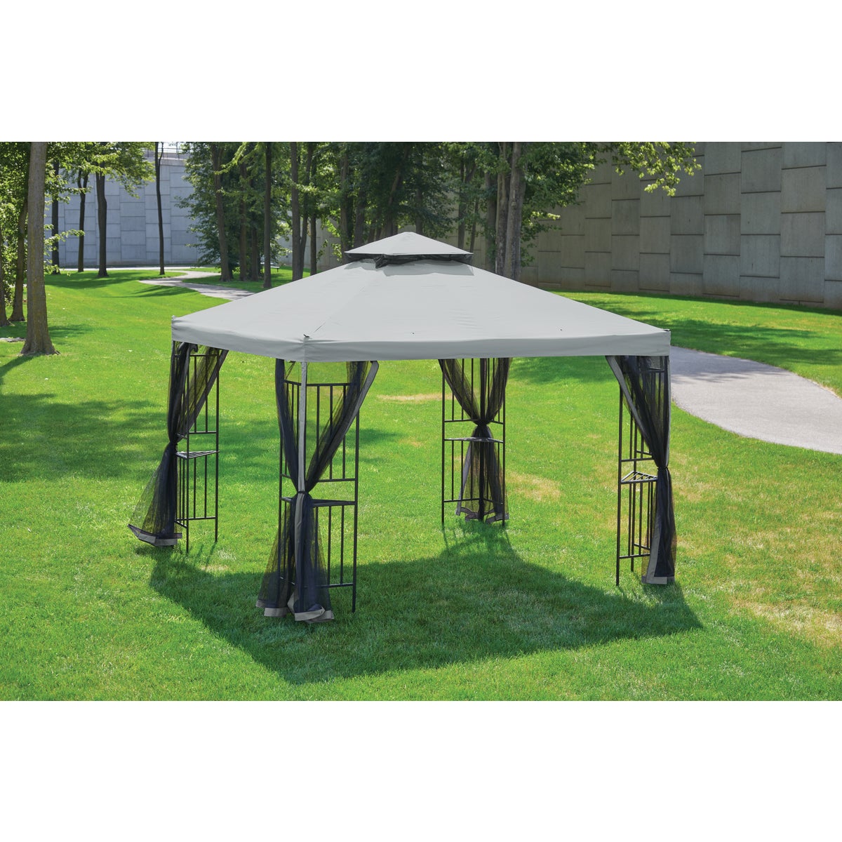 Outdoor Expressions 10 Ft. x 10 Ft. Gray & Matte Black Steel Gazebo Image 3
