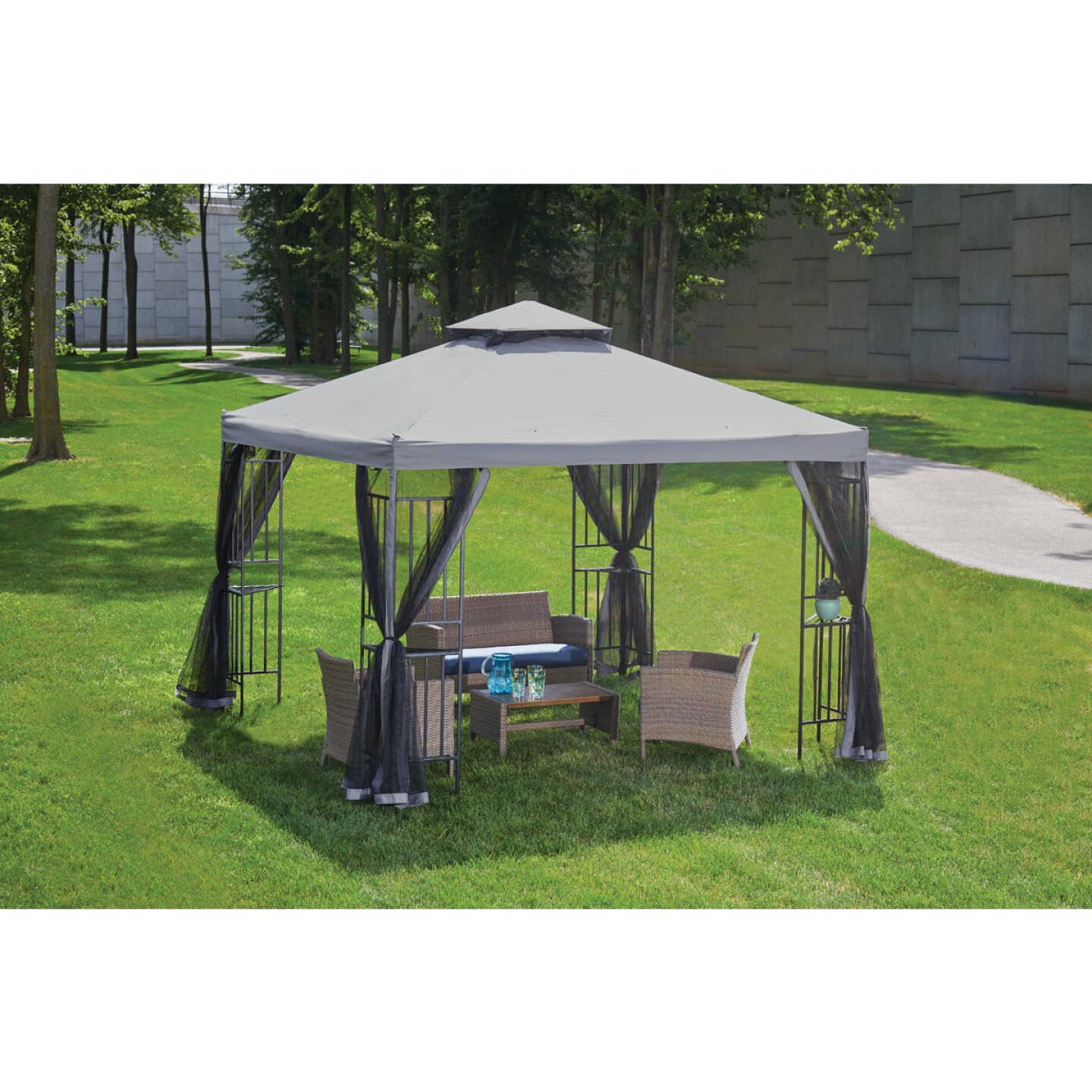 Outdoor Expressions 10 Ft. x 10 Ft. Gray & Matte Black Steel Gazebo Image 4