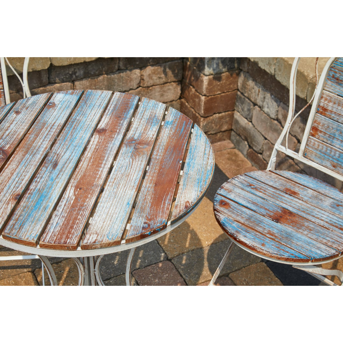 Alpine 3-Piece Weathered Wood Blue & White Bistro Set Image 3