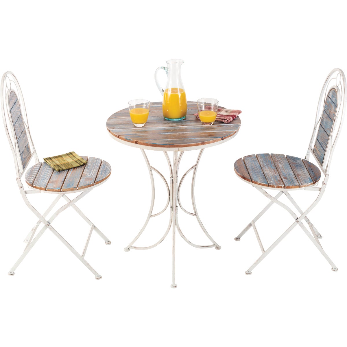 Alpine 3-Piece Weathered Wood Blue & White Bistro Set Image 6