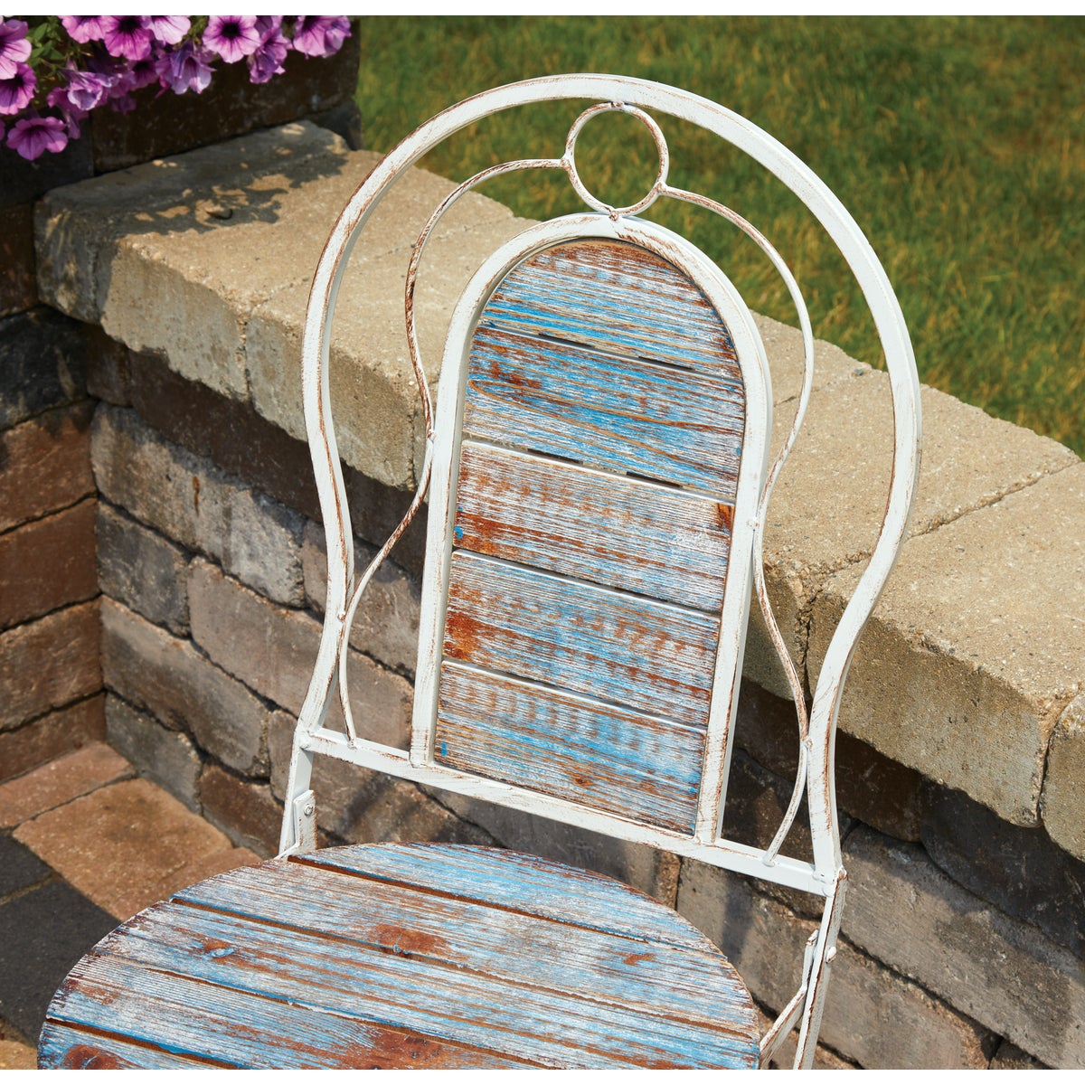 Alpine 3-Piece Weathered Wood Blue & White Bistro Set Image 4