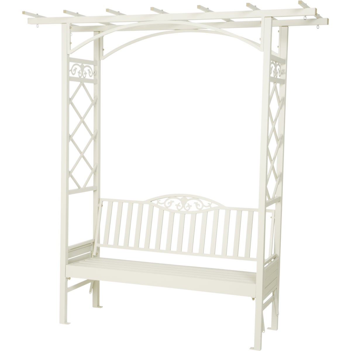 Decoris Garden Furniture Barolo 6 Ft. L. White Aluminum Bench with Folding Side Tables Image 2