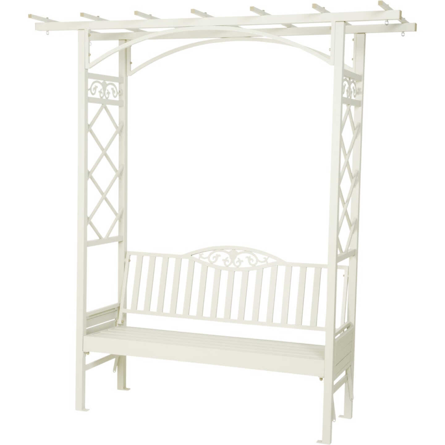 Decoris Garden Furniture Barolo 6 Ft. L. White Aluminum Bench with Folding Side Tables Image 2