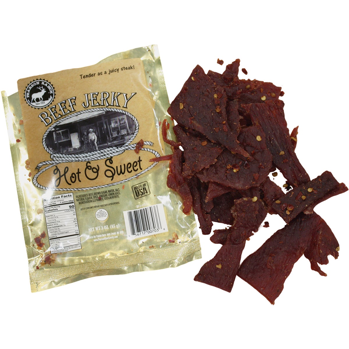 Pearson Ranch Jerky 3 Oz. Hot & Sweet Premium Whole Muscle Jerky Image 1
