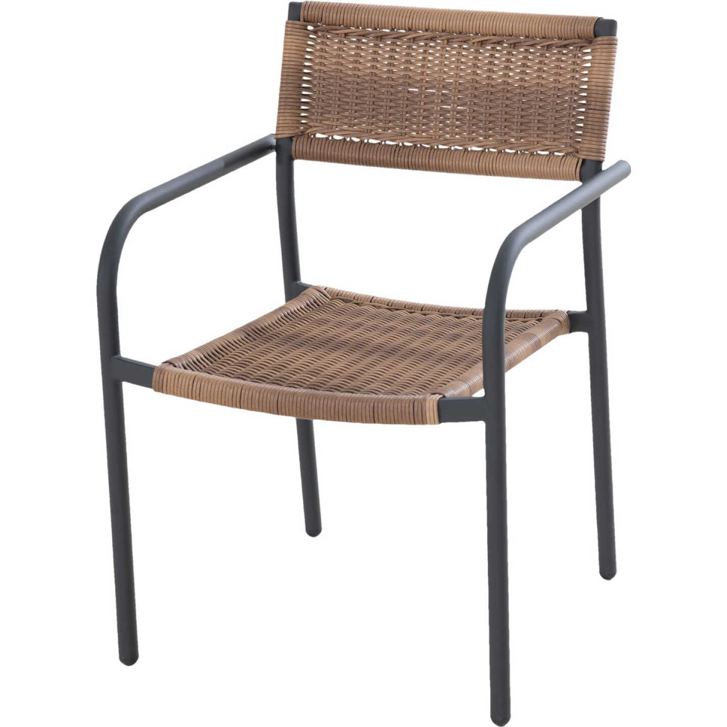 Sunjoy Heavy-Duty Steel Outdoor Brown Wicker Stacking Dining Chair With Black Frame Image 1