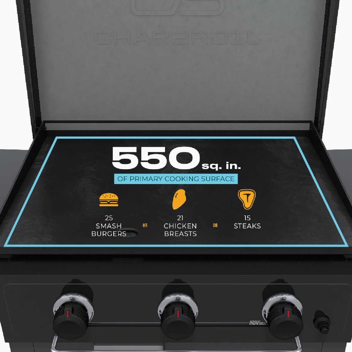 Char-Broil 28 In. XL Performance Series Propane Gas Griddle with Cart 3 Burner Flat Top Grill, Black Image 5