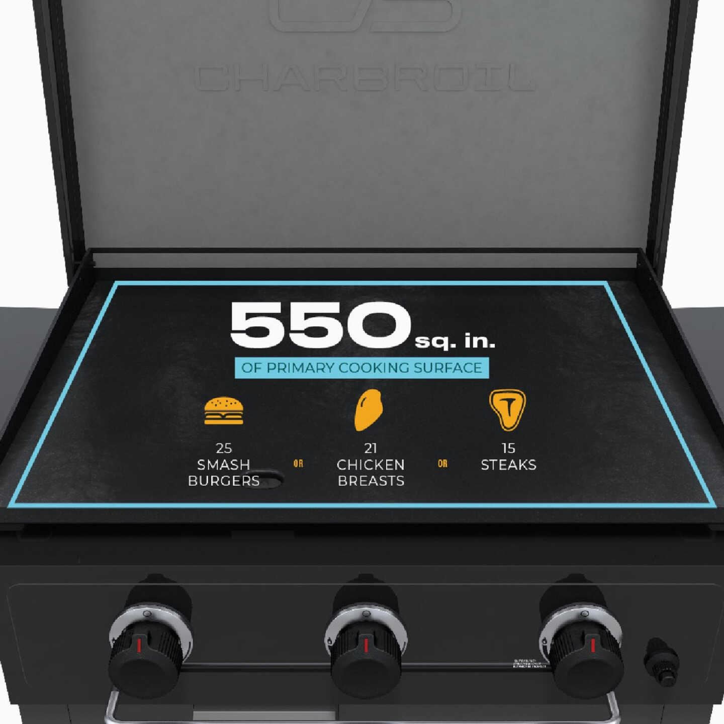 Char-Broil 28 In. XL Performance Series Propane Gas Griddle with Cart 3 Burner Flat Top Grill, Black Image 5