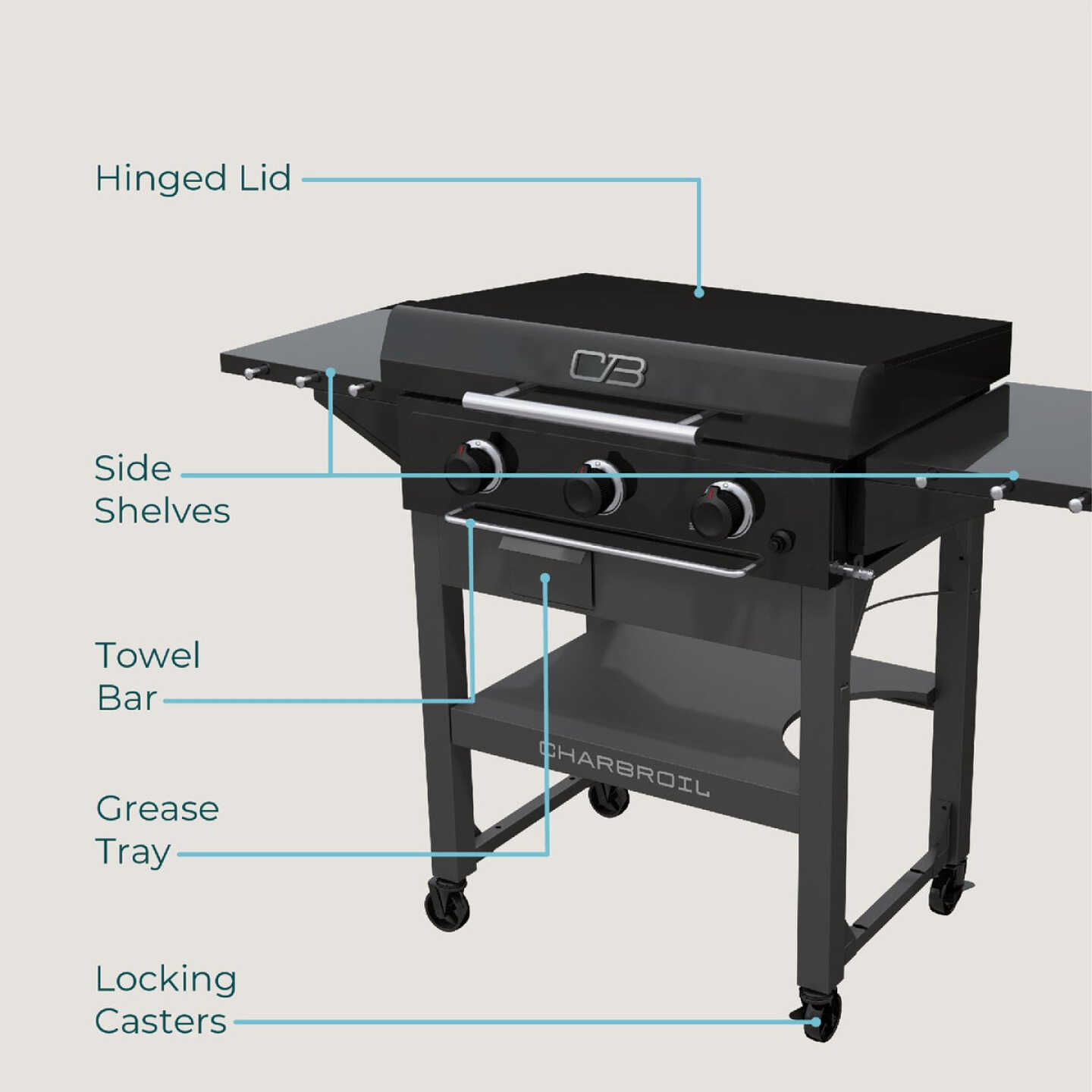 Char-Broil 28 In. XL Performance Series Propane Gas Griddle with Cart 3 Burner Flat Top Grill, Black Image 2