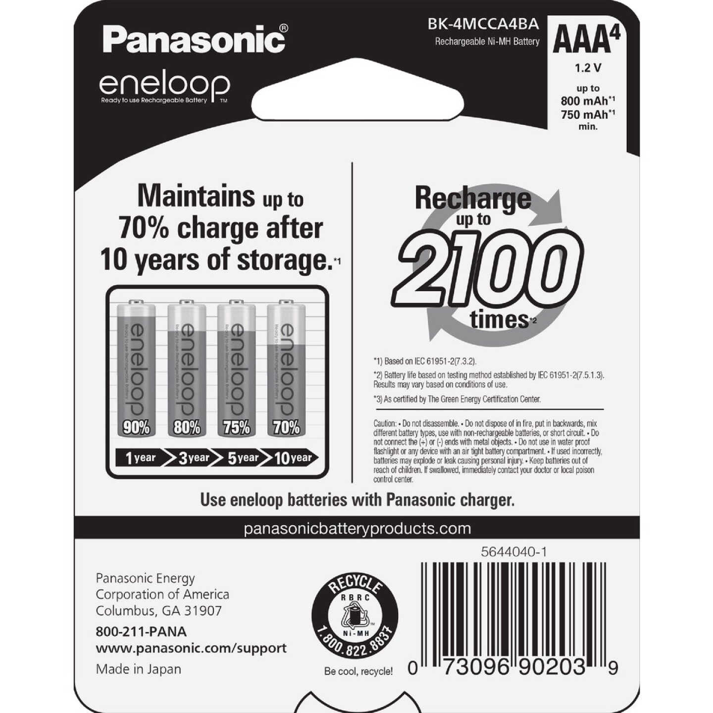 Panasonic Eneloop AAA Ni-MH Pre-Charged Rechargeable Solar Batteries (4-Pack) Image 2
