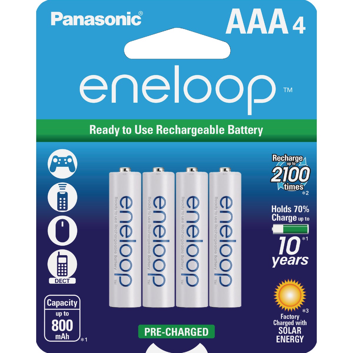Panasonic Eneloop AAA Ni-MH Pre-Charged Rechargeable Solar Batteries (4-Pack)