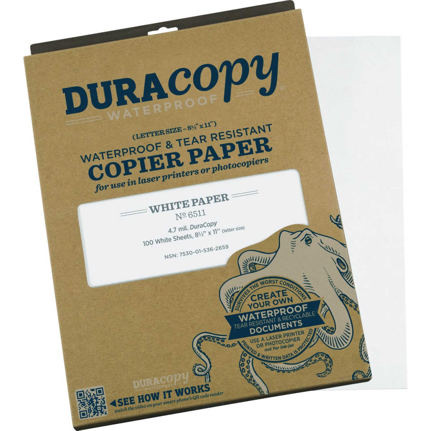 Rite in the Rain Dura Copy 8-1/2 In. x 11 In. Waterproof Copier Paper, 100 Sheets Image 1